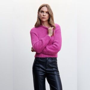 Mango Faux Fur Knit Sweater Light pink